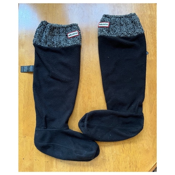Hunter Original Cable Cuff Short Boot Black Gray Fleece Socks Rain Boot, Size L - Picture 2 of 6